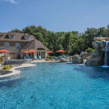 Pool with Island and Waterfalls