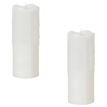 Simplux Led Dripping Candle With Moving Flame, 2-Piece Set, 3"Dx9"H, White