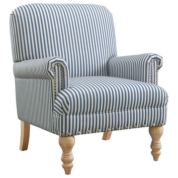 Traditional Upholstered Accent Chair, Blue Stripe