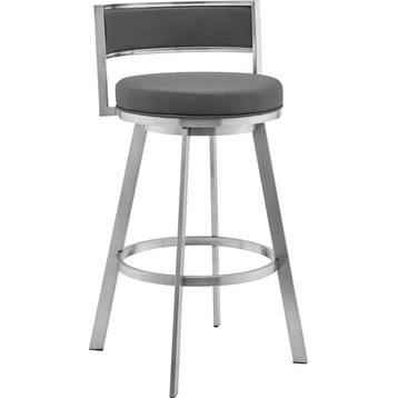 Roman Bar + Counter Stool Grey, Brushed Stainless Steel, Counter Height