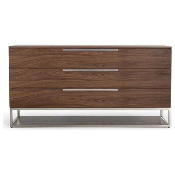 Glyn Contemporary Walnut and Stainless Steel Dresser