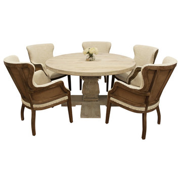 Benedict 6-person Dining Set, 58" Round Table And 6 Phil Natural Chairs