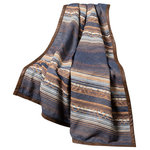 Paseo Road by HiEnd Accents - Estes Chenille Throw, 50"x60", Blue, 1 Piece - Swathe yourself in the colors of deep blue sunsets and fertile brown soils with our Estes Chenille Throw. In yarn-dyed, cool earth tones, this throw blanket weaves flowing natural patterns and variegated horizontal stripes in rich chenille jacquard. Faux leather edge bindings add a bold, rustic touch, while a matching faux leather reverse offers more styling options. Complete the ensemble when you pair with our Estes Chenille Comforter Set and faux fur throws.