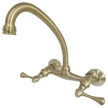6" Adjustable Center Wall Mount Kitchen Faucet, Brushed Brass