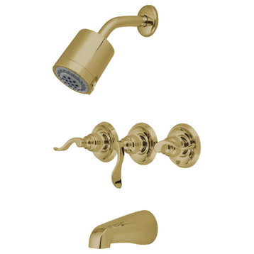 Kingston Brass Three-Handle Tub and Shower Faucet, Polished Brass