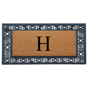 Rubber And Coir Greek Key Black Border 24"x36", Outdoor Monogrammed Doormat, H