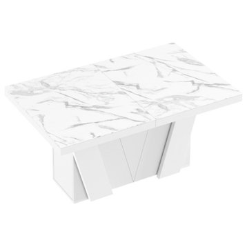 Alena Extendable Dining Table, White Marble/White