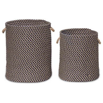 Cabana Woven Hampers   -  Blue 15"x15"x18", Round, Braided