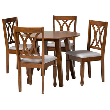 Britlyn Modern Gray Fabric Upholstered and Walnut Brown Wood 5-Piece Dining Set