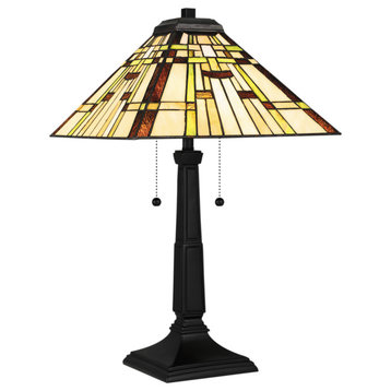 Luxury American Bungalow Tiffany Table Lamp, Matte Black, UQL7008