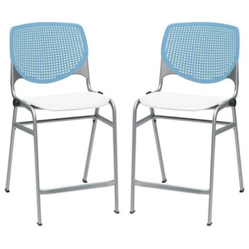 Home Square Plastic Counter Stool in Sky Blue Back - Set of 2