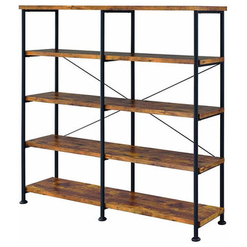 Industrial Style Metal Frame 4 Shelf Wooden Bookcase, Brown And Black
