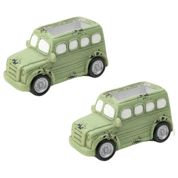 Set Of 2 Ceramic Jeep Planter Green 8x3.5x4"