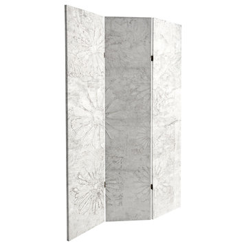 6' Tall Ivory Flowers Canvas Room Divider