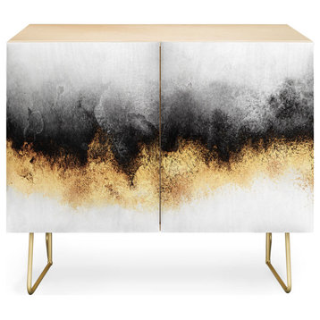 Deny Designs Black and Gold Sky Credenza, Birch, Gold Steel Legs