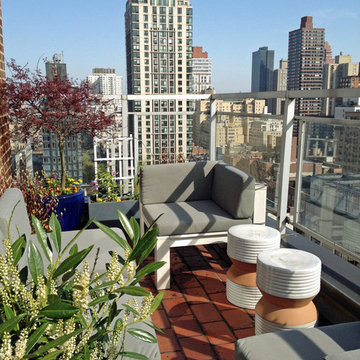 NYC Terrace Deck: Roof Garden, Balcony, Container Plants, Outdoor Seating, Stool
