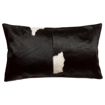 Natural Torino Cowhide Pillow 12"x20", Black and White