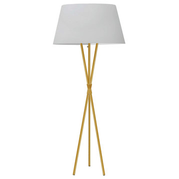 1 Light Incandescent Aged Brass Floor Lamp w/ White Shade