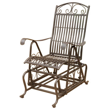 Pemberly Row Single Iron Patio Glider in Matte Brown