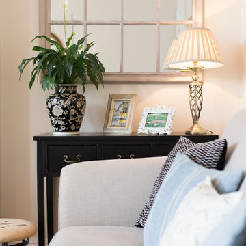 Grey traditional sofa in country living room