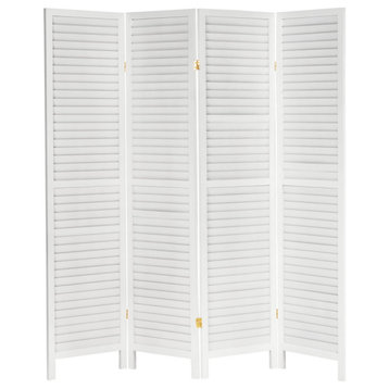 6' Tall Wooden Louvered Room, White, 4 Panel
