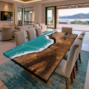Coastal Shoreline Resin & Black Walnut Epoxy Dining Table