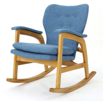 GDF Studio Bethany Mid Century Fabric Rocking Chair, Muted Blue