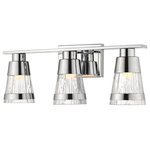Z-lite - Z-Lite 1923-3V-CH-LED Three Light Vanity Ethos Chrome - Make lighting work to your decor advantage with an elegant fixture crafted from steel and chiseled glass. Gorgeous, shiny chrome finish steel enhances the nautical personality of three conical shades, making this energy-efficient fixture a well-rounded package.