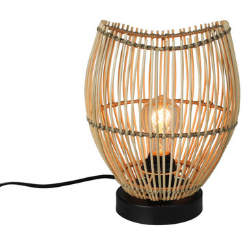 Classic Casual Industrial Rattan Round Table Lamp 8 x 11 Boho Cage Shade