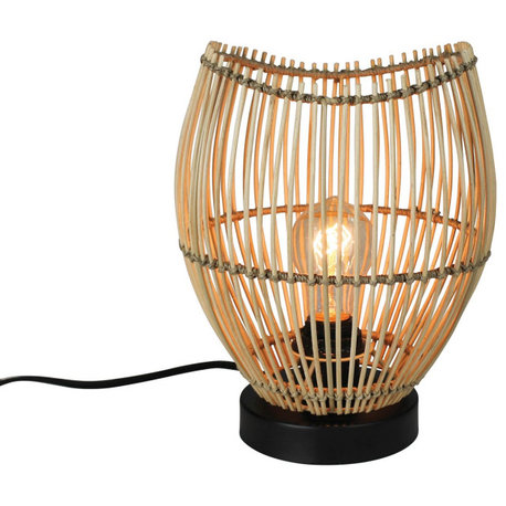 Classic Casual Industrial Rattan Round Table Lamp 8 x 11 Boho Cage Shade