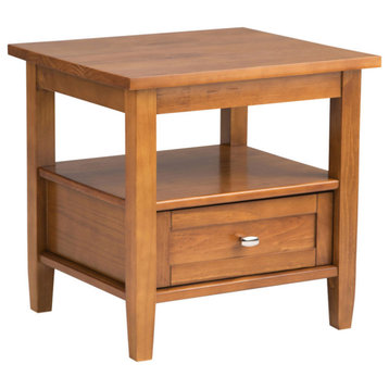 Warm Shaker Solid Wood 20" Rustic End Side Table, Light Golden Brown
