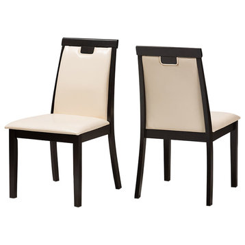 Evelyn Modern Beige Faux Leather Upholstered & Dark Brown Dining Chair, Set of 2