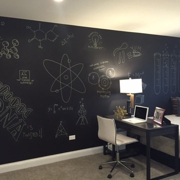 Teenage boys room with science themed Chalkboard art