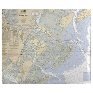 Betsy Drake Savannah River and Wassaw Sound, GA Nautical Map Fleece Throw
