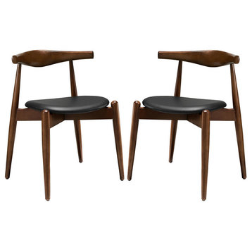 Modern Contemporary Kitchen Wood Dining Side Chairs Set of 2 Walnut Black