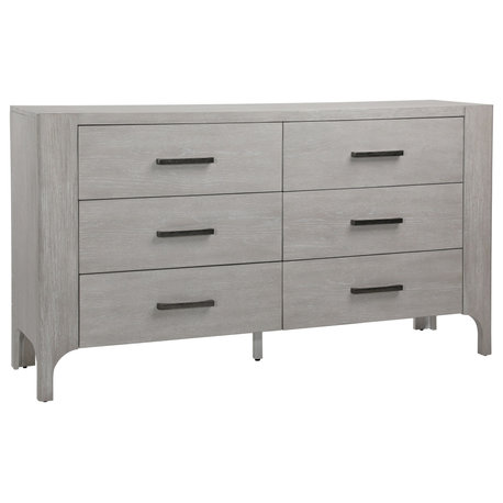 Maiya 6-Drawer Acacia Wood Dresser, Light Gray