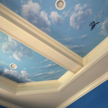 Sky Ceiling with Butterflies and Birds Mural, hand painted by Tom Taylor