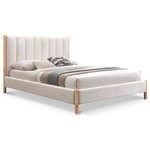 Meridian Furniture - Kona Upholstered Bed, Cream, Queen - Outfit your bedroom or guest room with this lovely Kona fabric bed. This bed has the luxury look you'd expect for the master in a version that's perfect for any other bedroom in the home. Eye-catchingly elegant, this queen-sized bed features a heavy vertical tufting that instantly draws the eye while providing soft support for your back while you relax and unwind prior to drifting off to dreamland. The solid wood legs have a natural finish to complement the beautiful fabric headboard and side rails.