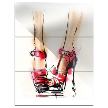 "High Heel Fashion Shoes" Digital Glossy Metal Wall Art, 3 Panels, 28"x36"