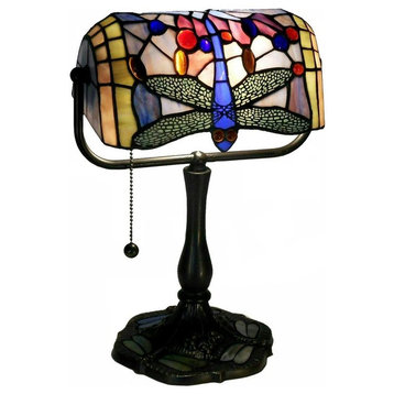 Indoor 1-light Dragonfly Bronze Banker Desk Lamp