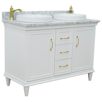 49" Double Vanity, White Finish With White Carrara And Round Sink