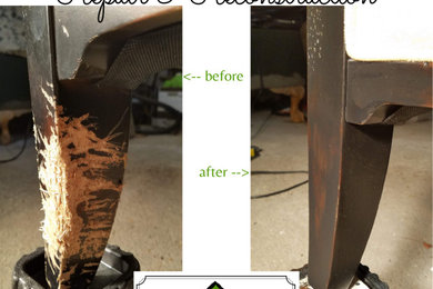 Restoration of a dog-chewed sofa leg