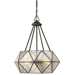 Savoy House - 4 Light Pendant, Oiled Burnished Bronze - Triangles create drama, and this pendant is no exception! Multiple triangular panes have been fitted together, creating a ring-like form around the central column. Several supporting downrods link the canopy to the frame, forming more triangles. The frame has a sumptuous, oiled burnished bronze finish that showcases the bold geometric lines of the pendant. And the triangular panes are made of lovely, mercury glass �providing even more visual and textural interest. Four 60W, E-style bulbs shine through the mercury glass to illuminate your room. The pendant measures 20� wide and 25.5� high: an excellent size for dynamic high style in your home.