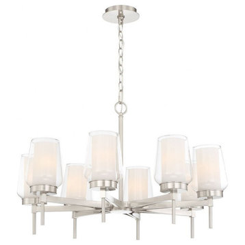 Traditional 8-Light Chandelier Clear/Opal White Glass-18