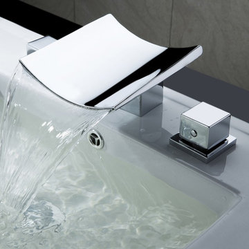 Grop Contemporary Double Handle Waterfall Widespread Bathroom Sink Faucet