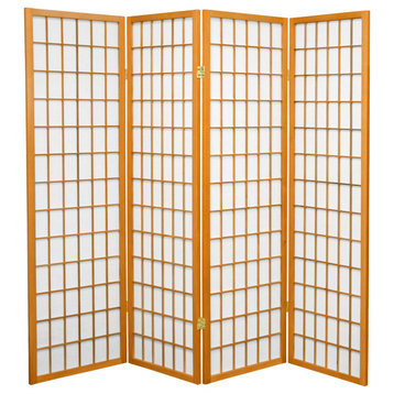 Room Divider, Scandinavian Spruce Wood With Rice Paper Screen, Honey/4 Panels