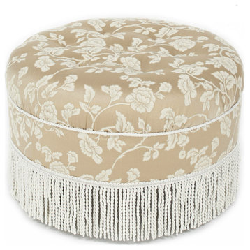 Yolanda 24" Upholstered Round Accent Ottoman, Champagne Beige Floral