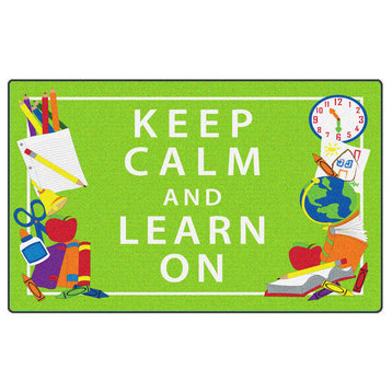Flagship Carpets CE348-08W 2'x3' Keep Calm and Learn On, Green Educational Rug