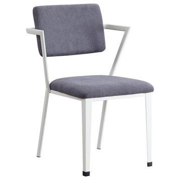 ACME Cargo Fabric Upholstered Dining Arm Chair in Gray and White Set of 2