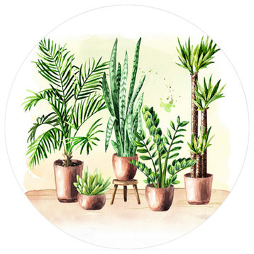 Designart Indoor Green Home House Plants I Metal Circle Wall Art, 36"